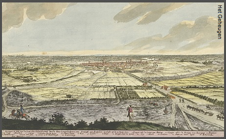 Zicht op Nijmegen (1702) en de troepenbeweging van het Franse leger