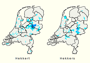 Kerngebied familienaam Hekkert