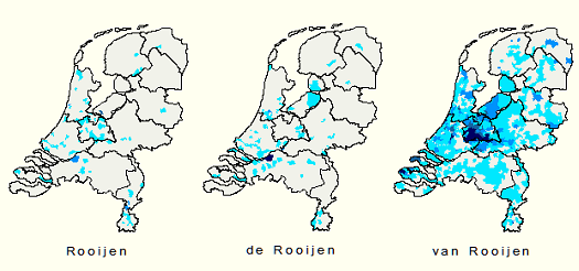 Kerngebied familienaam Rooijen