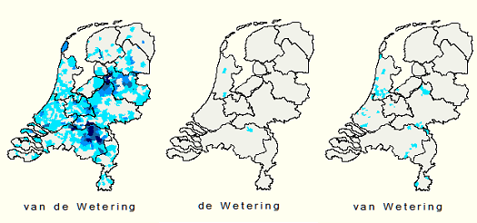 Kerngebied familienaam Van de Wetering