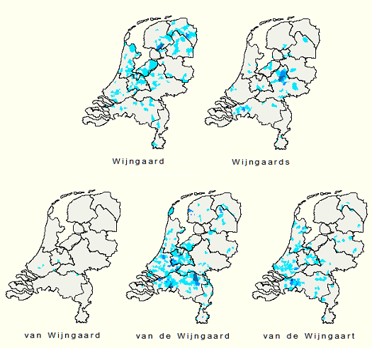 Kerngebied familienaam Wijngaard