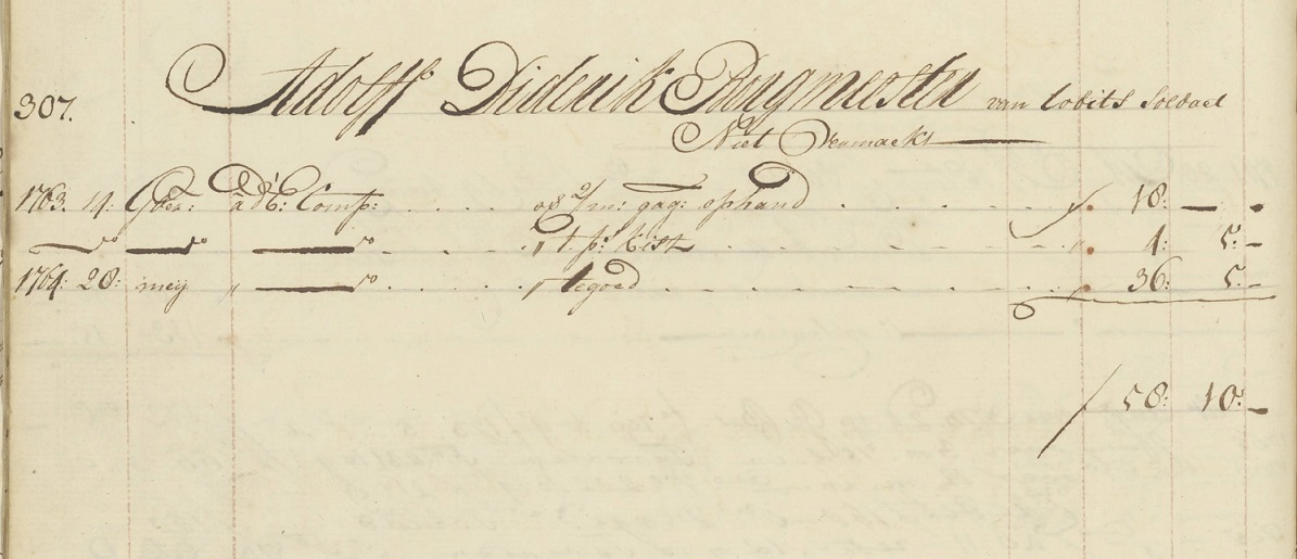 Soldijboek Luxemburg (1763). Opvarende Dolf Dirk Burgemeister.